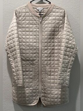 Athleta Quilted Long Zip-Front Jacket in Light Beige